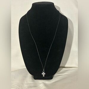 James Avery Retired Silver Cuneiform Thick Cross Pendant w Leather Cord Necklace